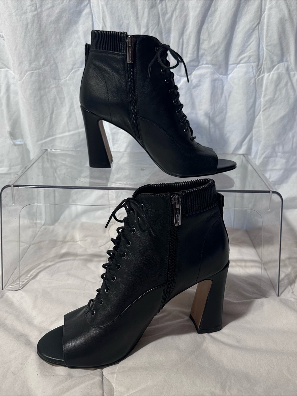 Vince Camuto Black Lace-Up Peep-Toe Ankle Bootie